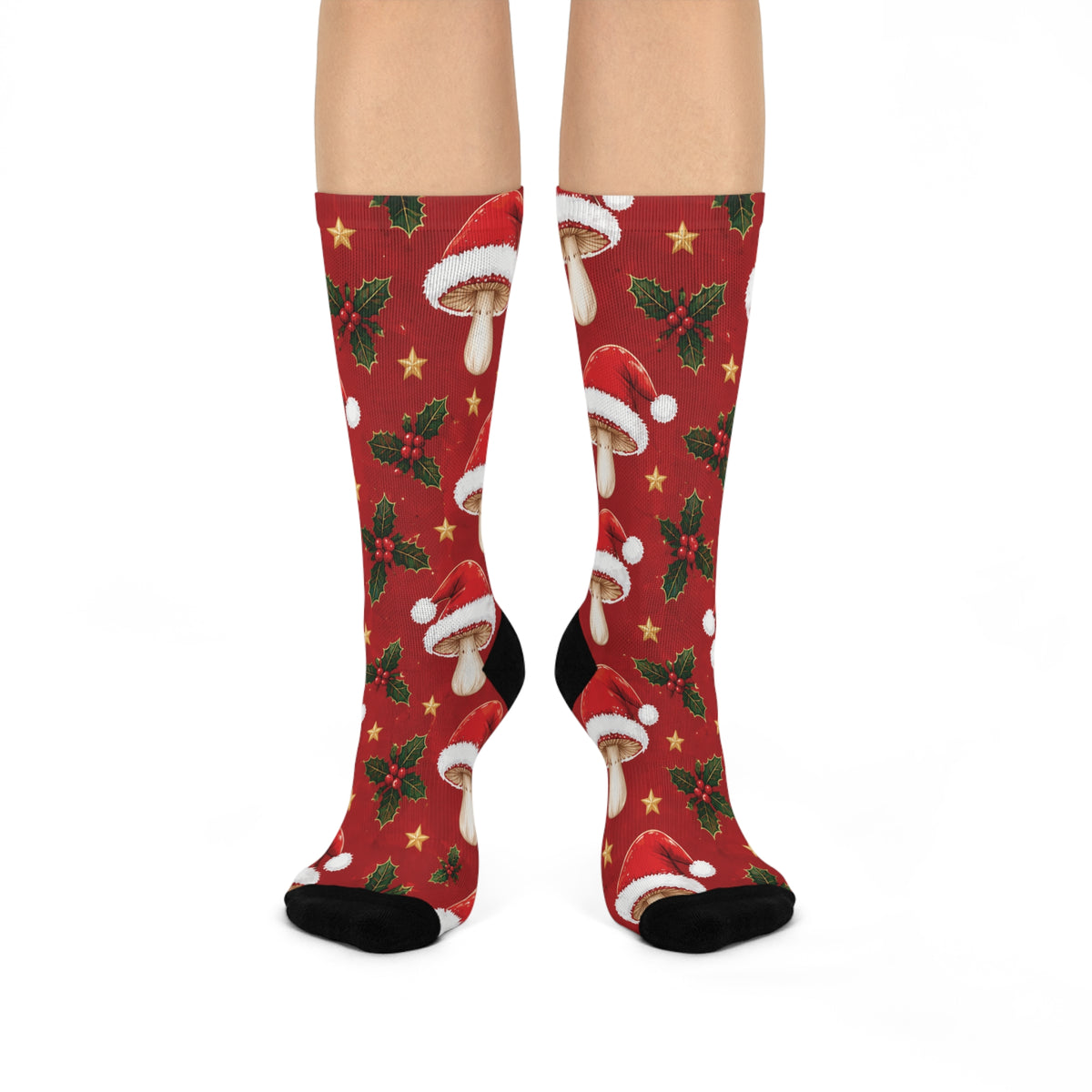 Santa Cap Shrooms Christmas Mushroom Cushioned Crew Socks
