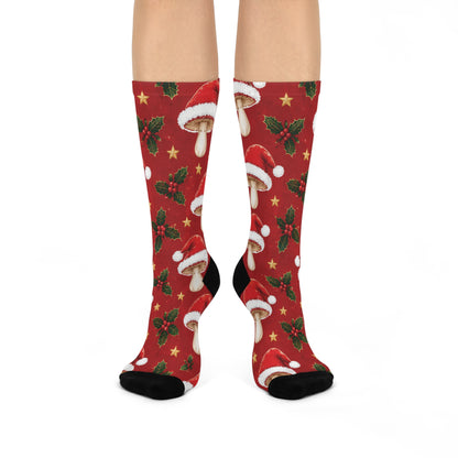 Santa Cap Shrooms Christmas Mushroom Cushioned Crew Socks