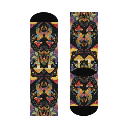 Midnight Botanical Mushroom Crew Socks
