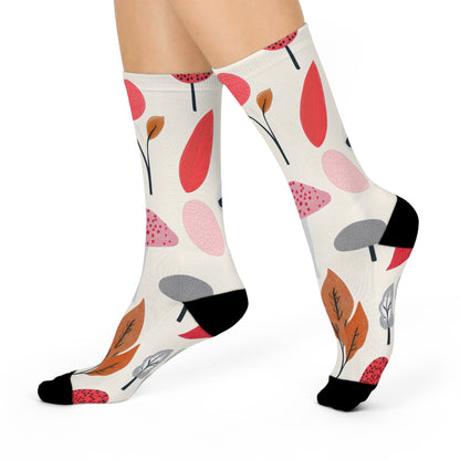 Ivory Mushroom and Leaf Crew Socks
