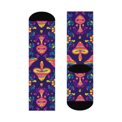 Purple Folk Mushroom Crew Socks