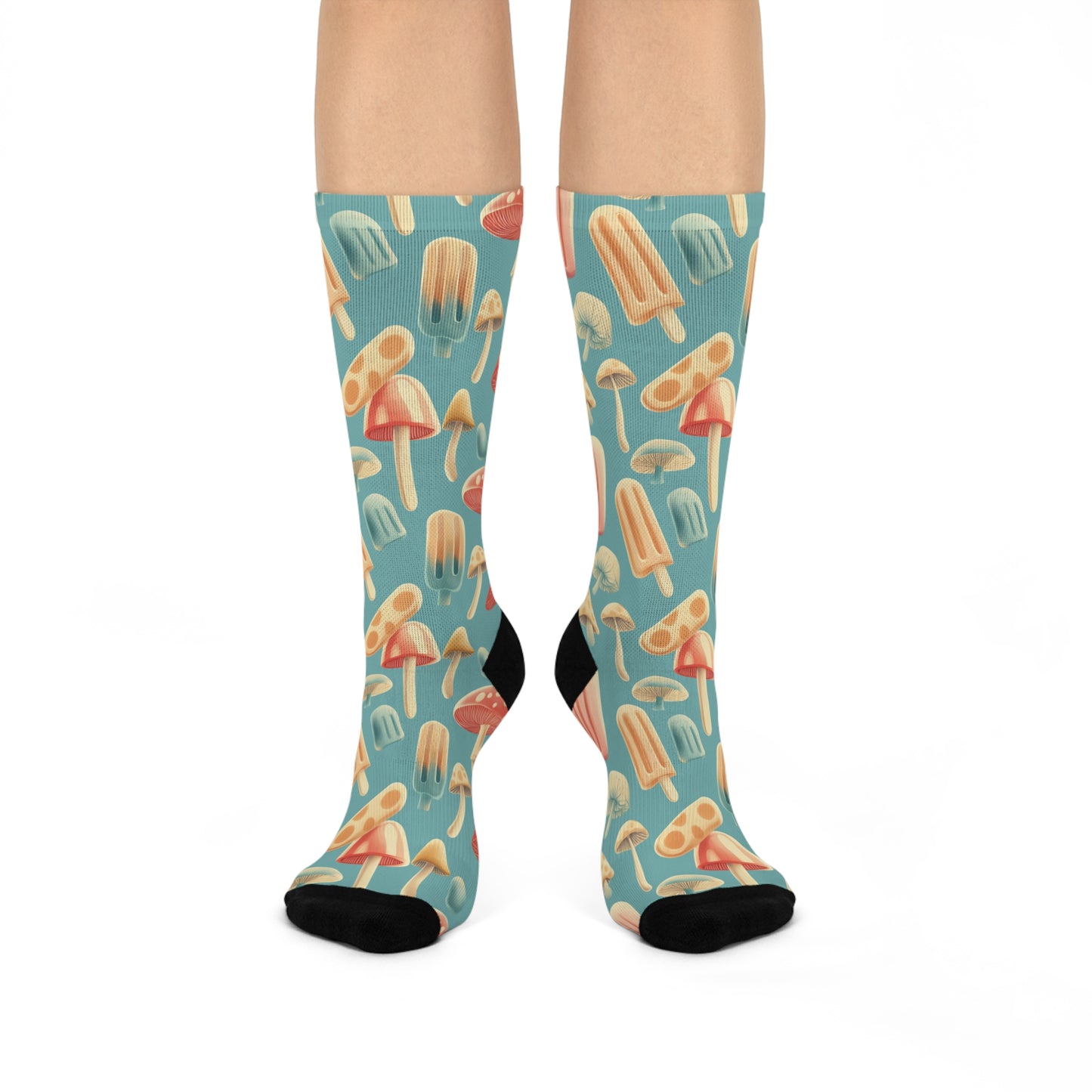 Mushroom Popsicle Socks For Festival Season | Cushioned Crew Socks | Multicolor | Blue 023