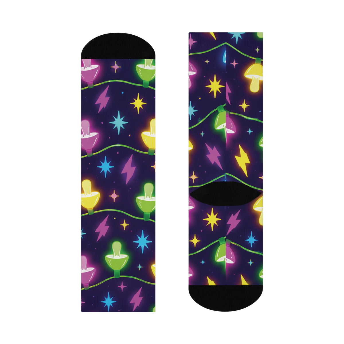 Electric Christmas Lights Christmas Mushroom Cushioned Crew Socks