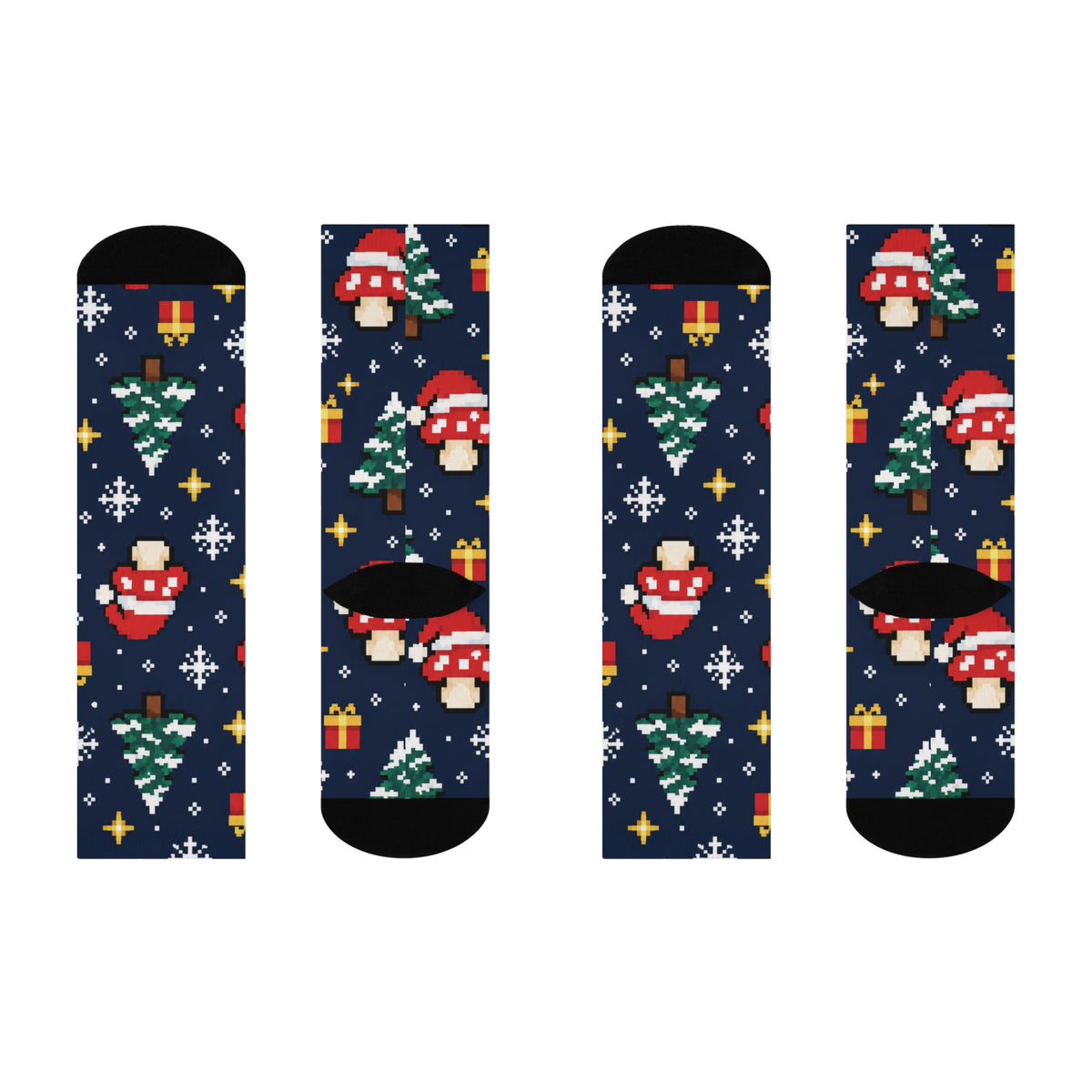 Pixel Snow Quest Christmas Mushroom Cushioned Crew Socks