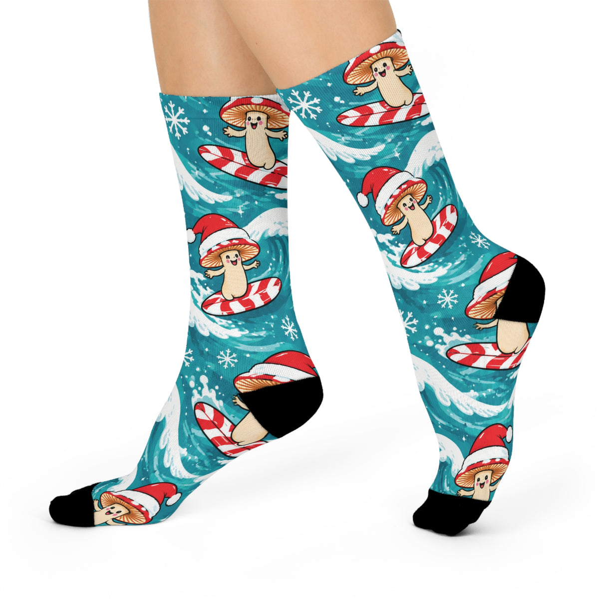Peppermint Surf Christmas Mushroom Cushioned Crew Socks