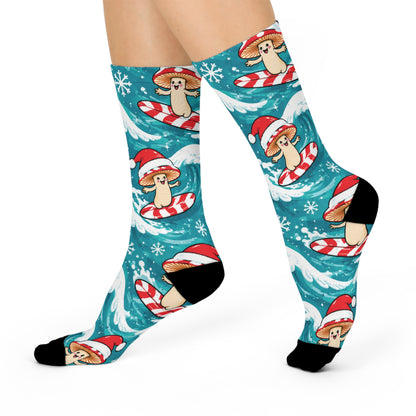 Peppermint Surf Christmas Mushroom Cushioned Crew Socks