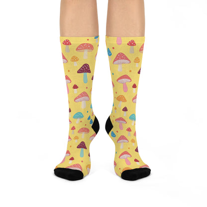 Butter Yellow Spotted Mushroom Crew Socks