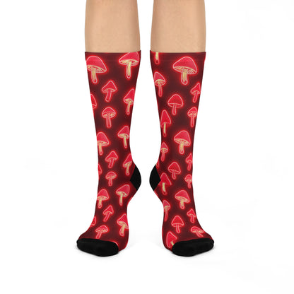 Crimson Neon Mushroom Crew Socks