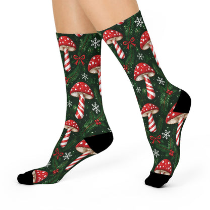 Peppermint Forest Christmas Mushroom Cushioned Crew Socks