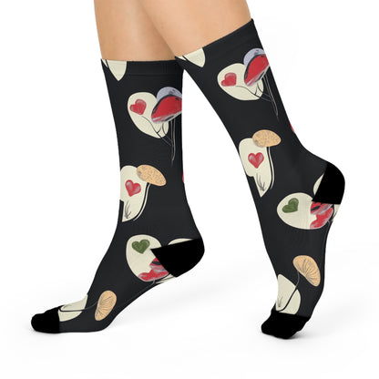 Cream Heart Mushroom Crew Socks