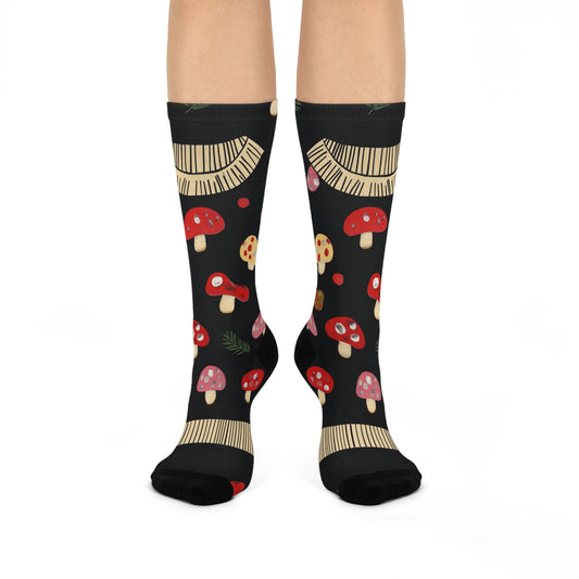 Mushroom Cushioned Crew Socks | Black 010