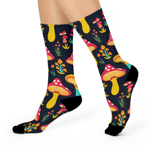 Mushroom Cushioned Crew Socks | Black 026