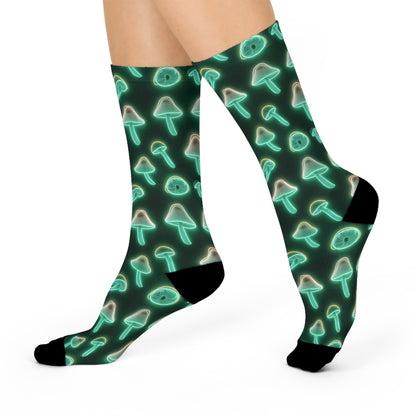 Emerald Neon Mushroom Crew Socks