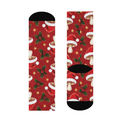 Santa Cap Shrooms Christmas Mushroom Cushioned Crew Socks