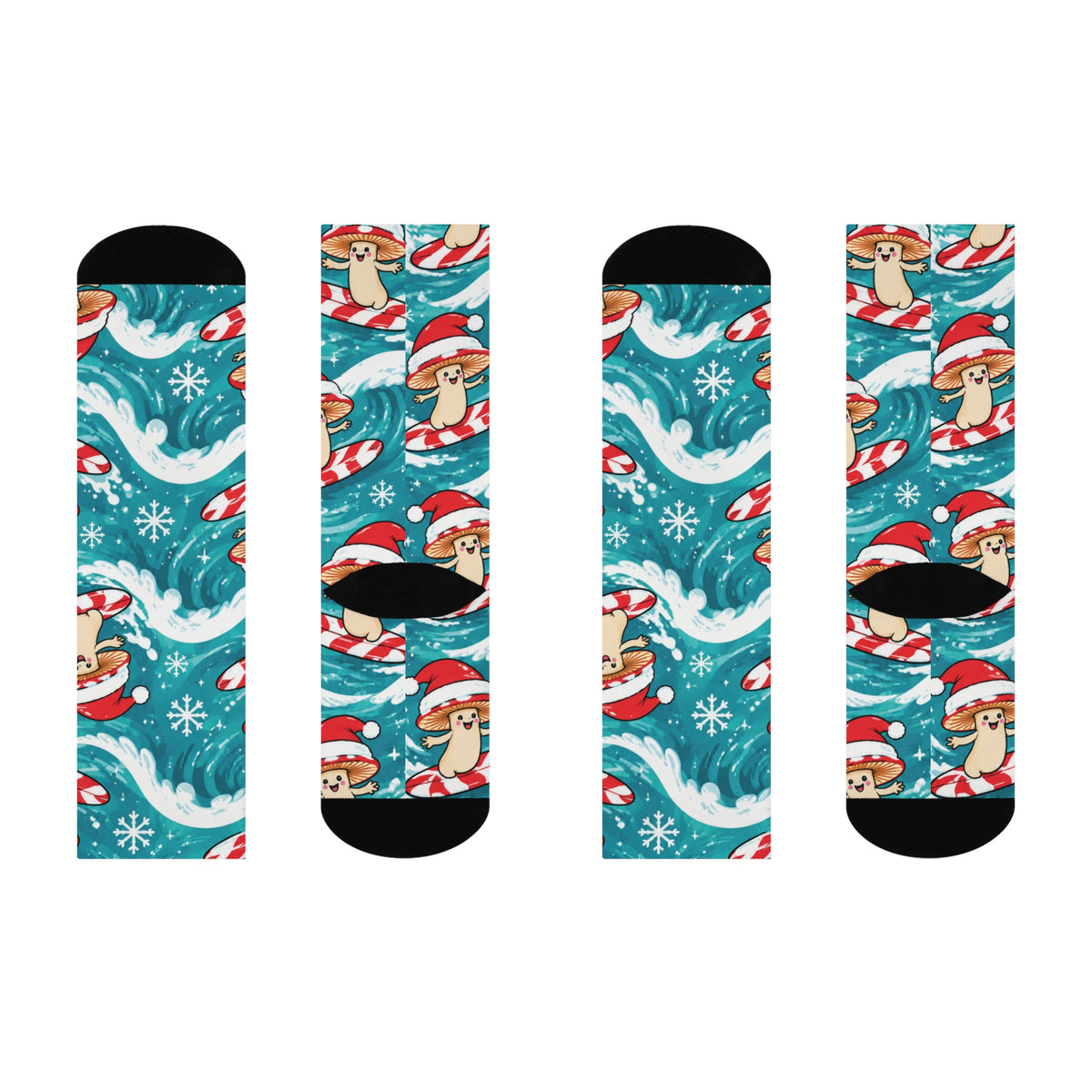 Peppermint Surf Christmas Mushroom Cushioned Crew Socks