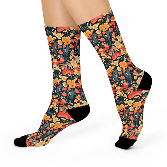 Mushroom Socks For Festival Season | Cushioned Crew Socks | Multicolor