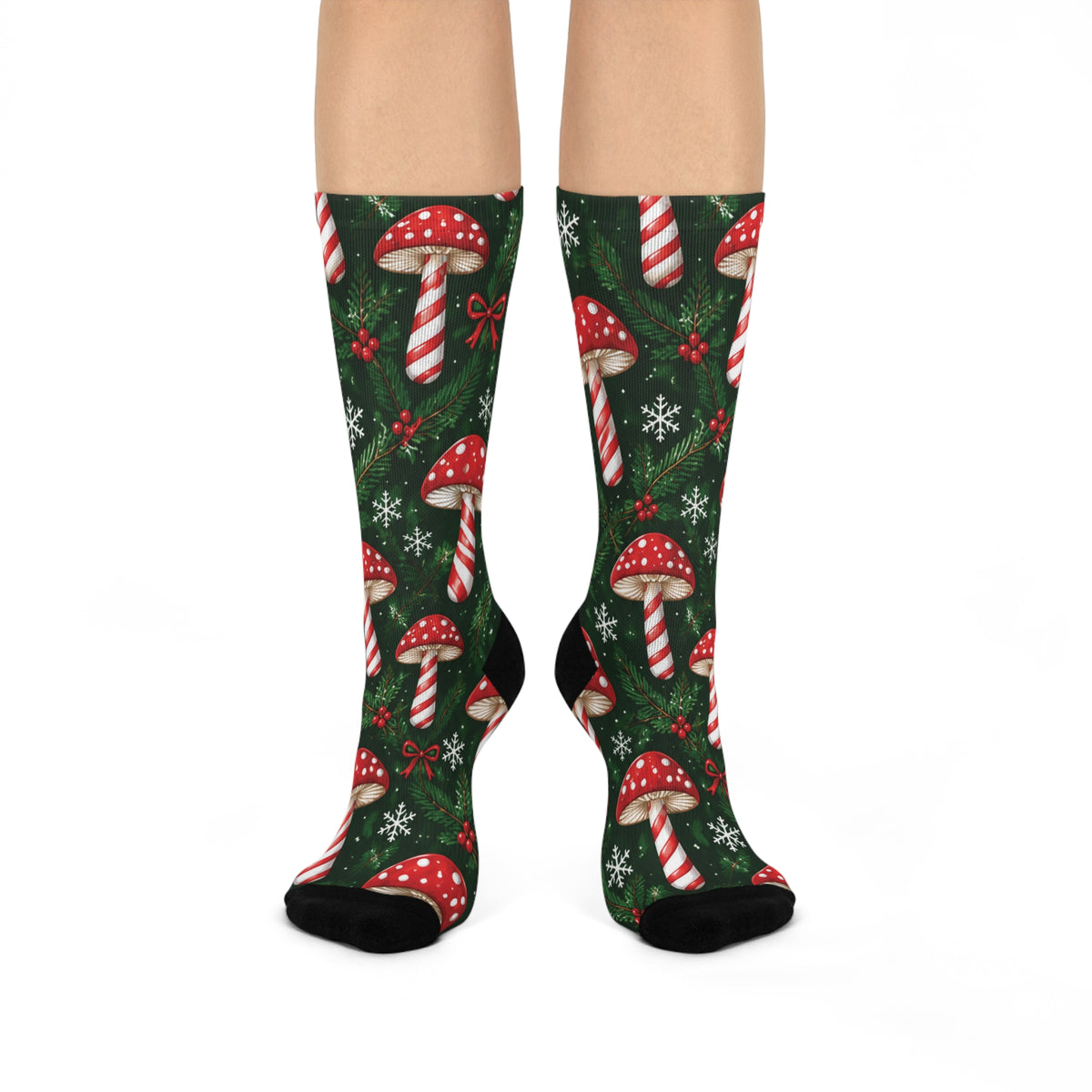Peppermint Forest Christmas Mushroom Cushioned Crew Socks