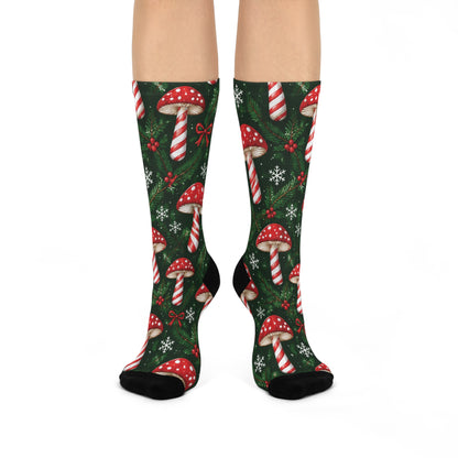 Peppermint Forest Christmas Mushroom Cushioned Crew Socks