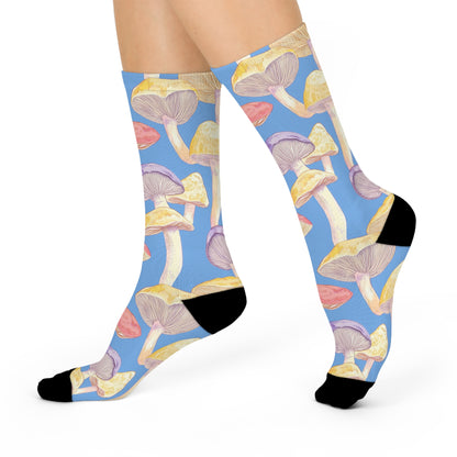 Blue Pastel Gill Mushroom Crew Socks