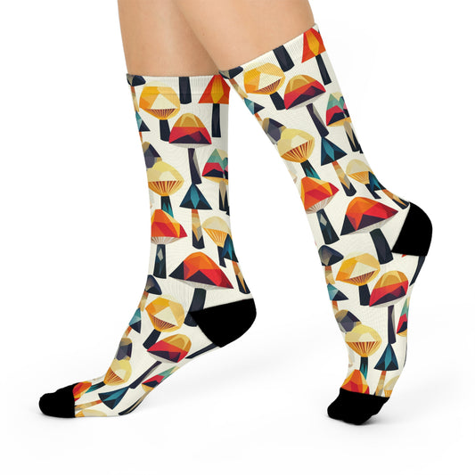 Mushroom Cushioned Crew Socks | White 023 | Geometric