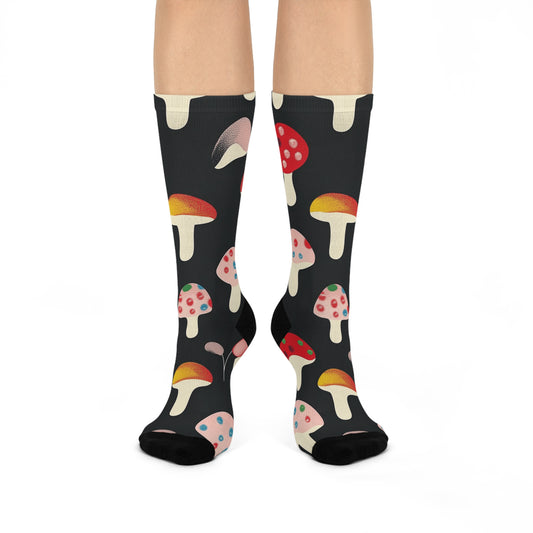 Mushroom Cushioned Crew Socks | Black 011