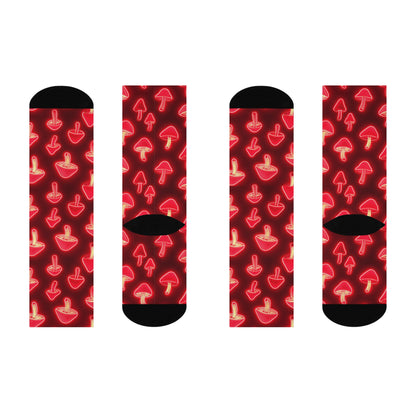 Crimson Neon Mushroom Crew Socks