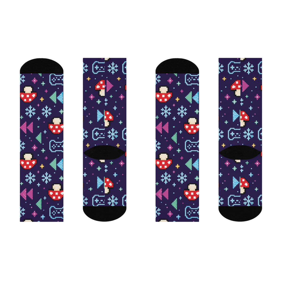 Pixel Frost Arcade Christmas Mushroom Cushioned Crew Socks