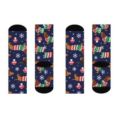 Festive Wiener Dogs Christmas Mushroom Cushioned Crew Socks