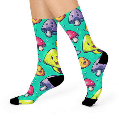 Aqua Mushroom Smile Crew Socks
