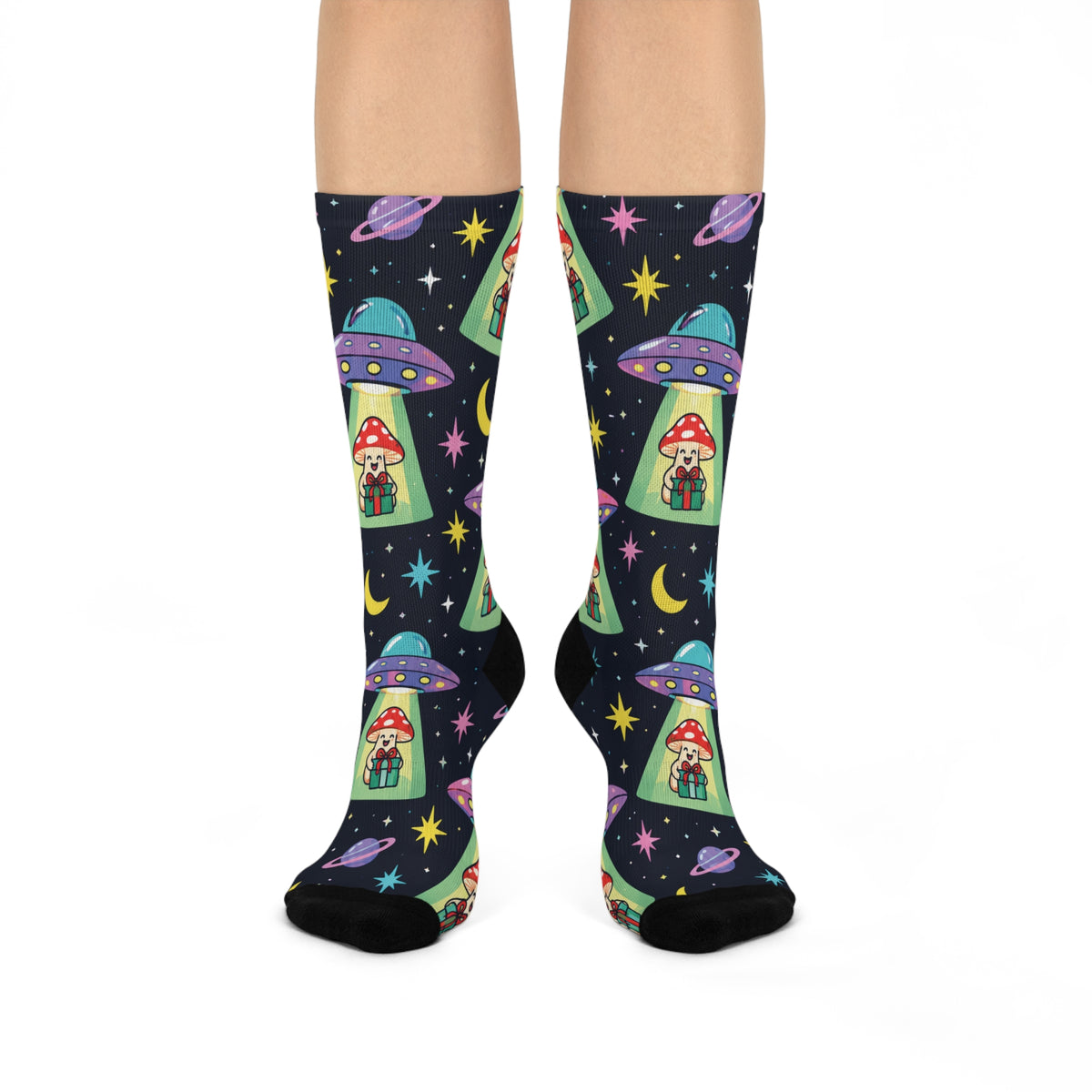 UFO Christmas Delivery Christmas Mushroom Cushioned Crew Socks