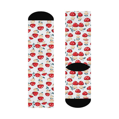 White Leafy Red Mushroom Crew Socks