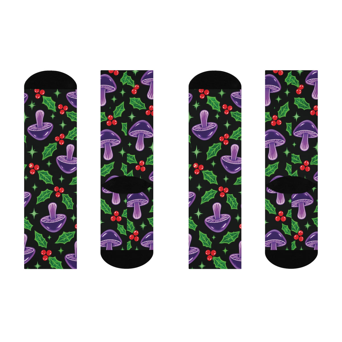 Electric Holly Christmas Mushroom Cushioned Crew Socks