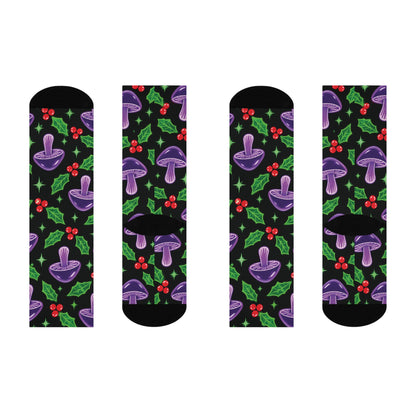 Electric Holly Christmas Mushroom Cushioned Crew Socks