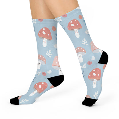 Blue Heart Mushroom Crew Socks