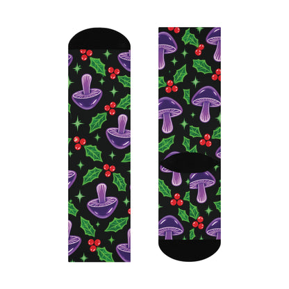Electric Holly Christmas Mushroom Cushioned Crew Socks