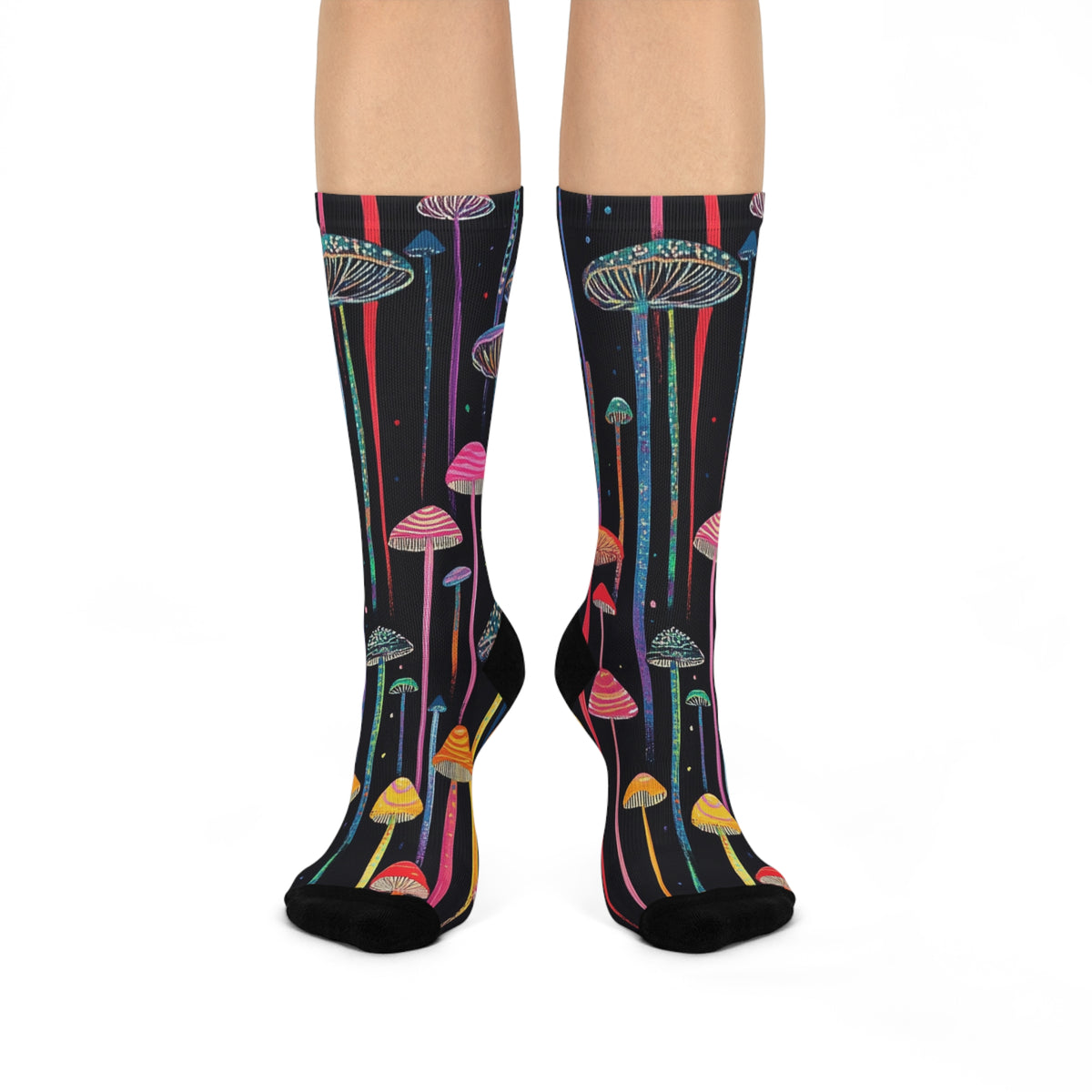 Midnight Neon Mushroom Crew Socks