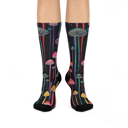 Midnight Neon Mushroom Crew Socks