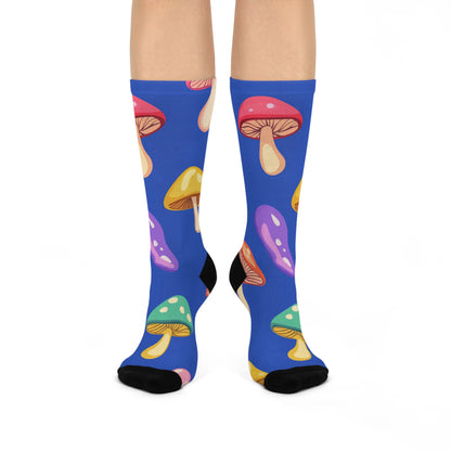Cobalt Rainbow Mushroom Crew Socks