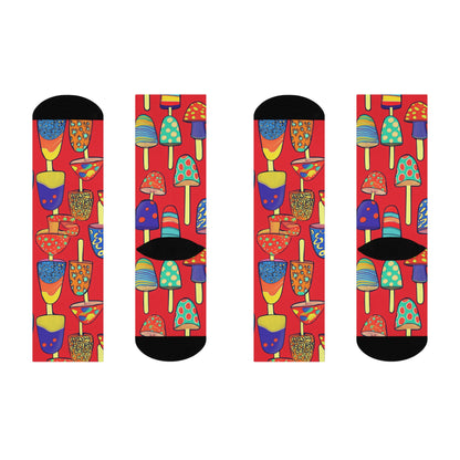 Red Pop Art Mushroom & Popsicle Crew Socks