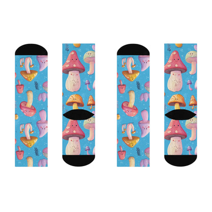 Sky Blue Mushroom Buddies Crew Socks