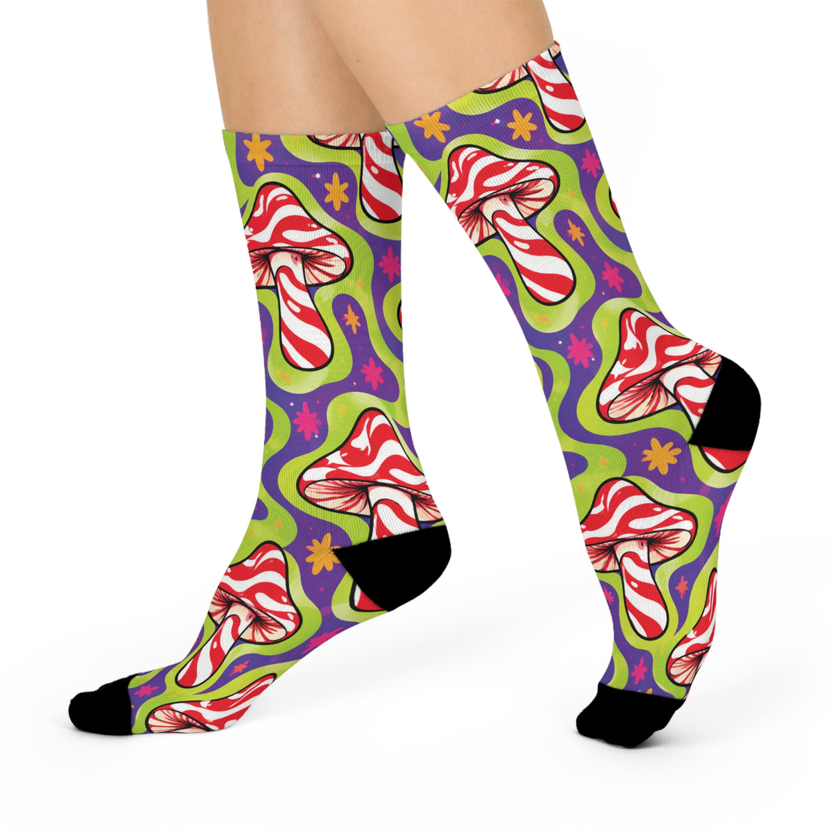 Candy Cane Rave Christmas Mushroom Cushioned Crew Socks