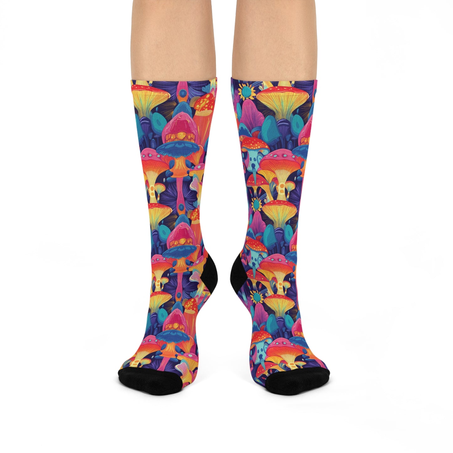 Mushroom Socks For Festival Season | Cushioned Crew Socks | Multicolor | Blue 022