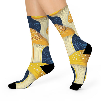 Blue Golden Swirl Mushroom Crew Socks