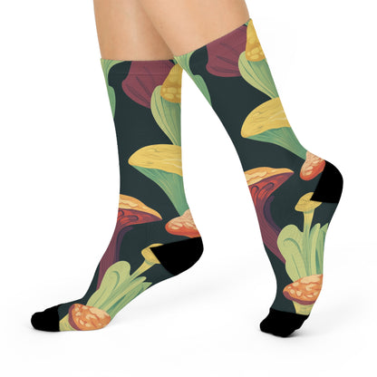 Midnight Flowing Mushroom Crew Socks