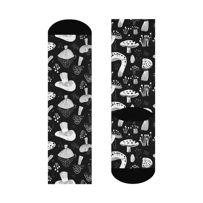 Black & White Botanical Mushroom Crew Socks