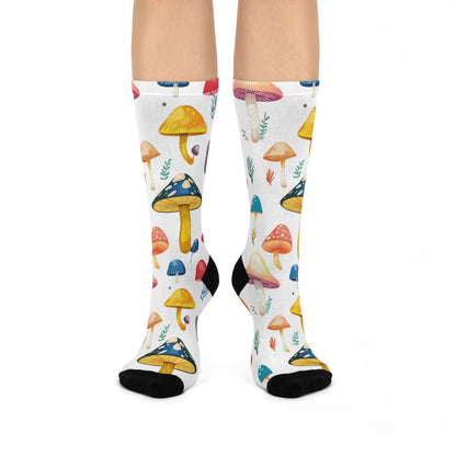 Primary Color Botanical Mushroom Crew Socks