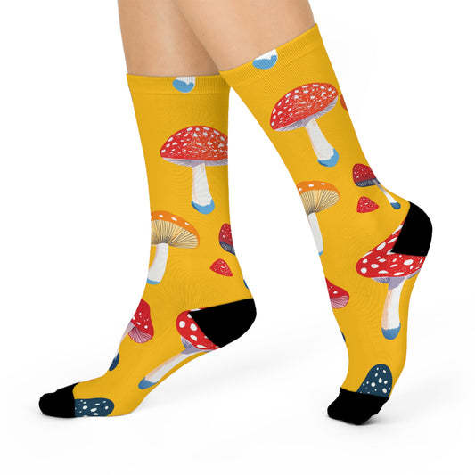 Mushroom Cushioned Crew Socks | Yellow 002