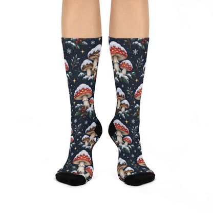 Midnight Snowcap Christmas Mushroom Cushioned Crew Socks
