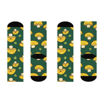 Forest Yellow Mushroom Smiles Crew Socks