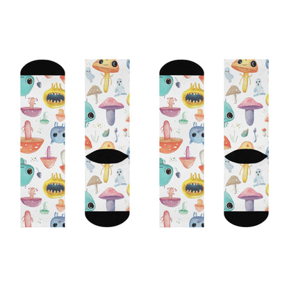 Pastel Alien Mushroom Crew Socks